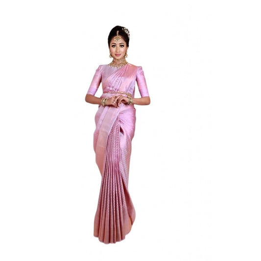 Women's Soft Lichi Silk Printed Saree With Unstitched Blouse 5.5Mtr (Pink) - VANSHELLE