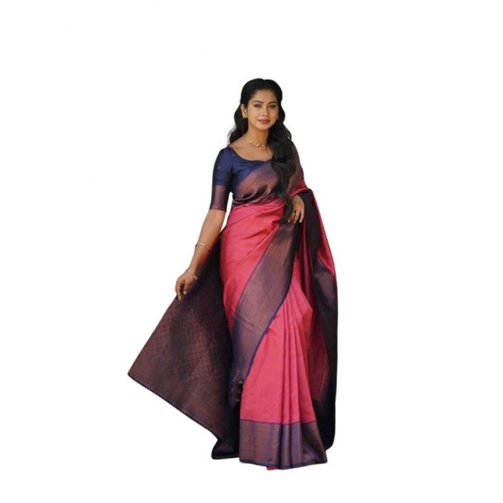Women's Soft Lichi Silk Printed Saree With Unstitched Blouse 5.5Mtr (Red) - VANSHELLE