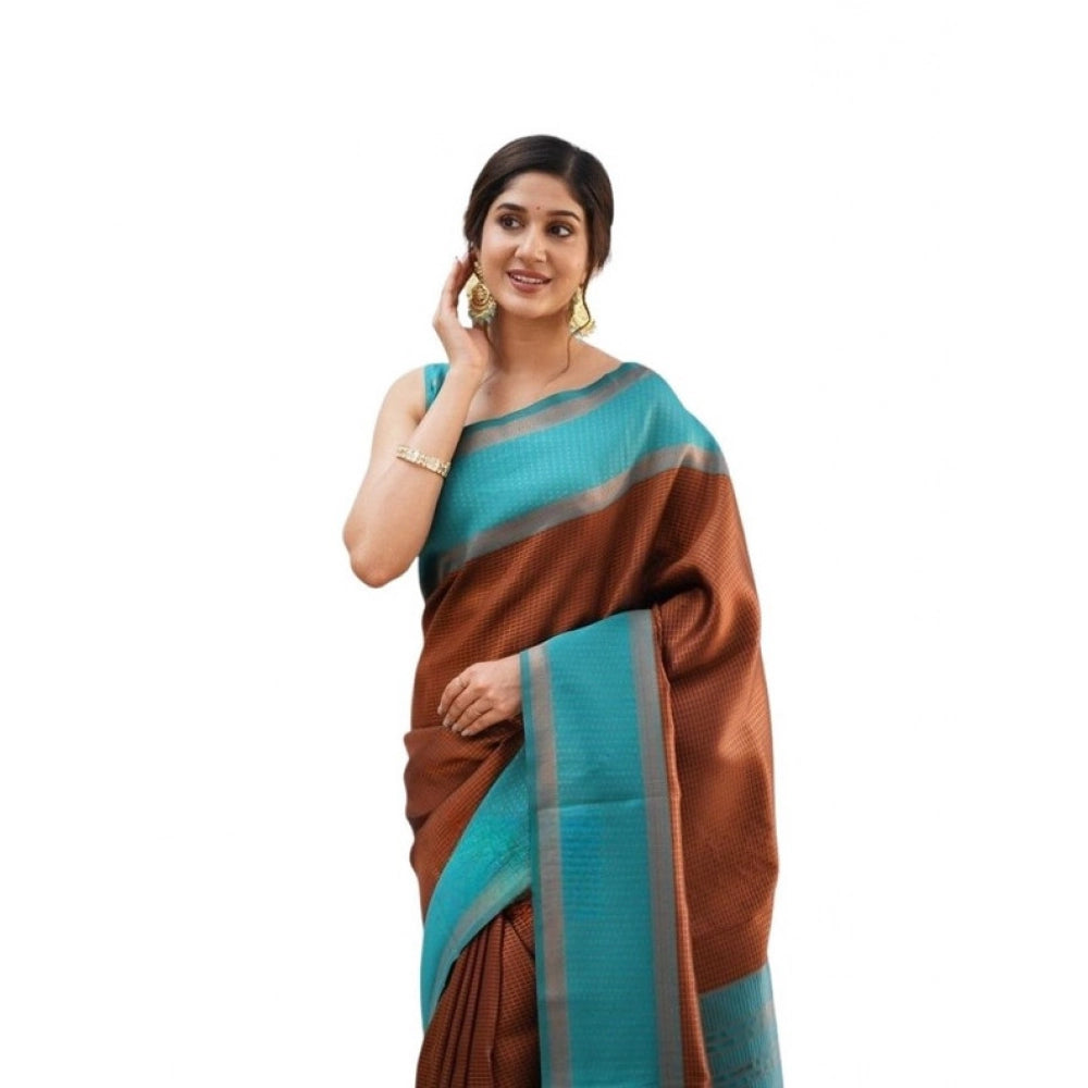Women'S Soft Lichi Silk Printed Saree With Unstitched Blouse 5