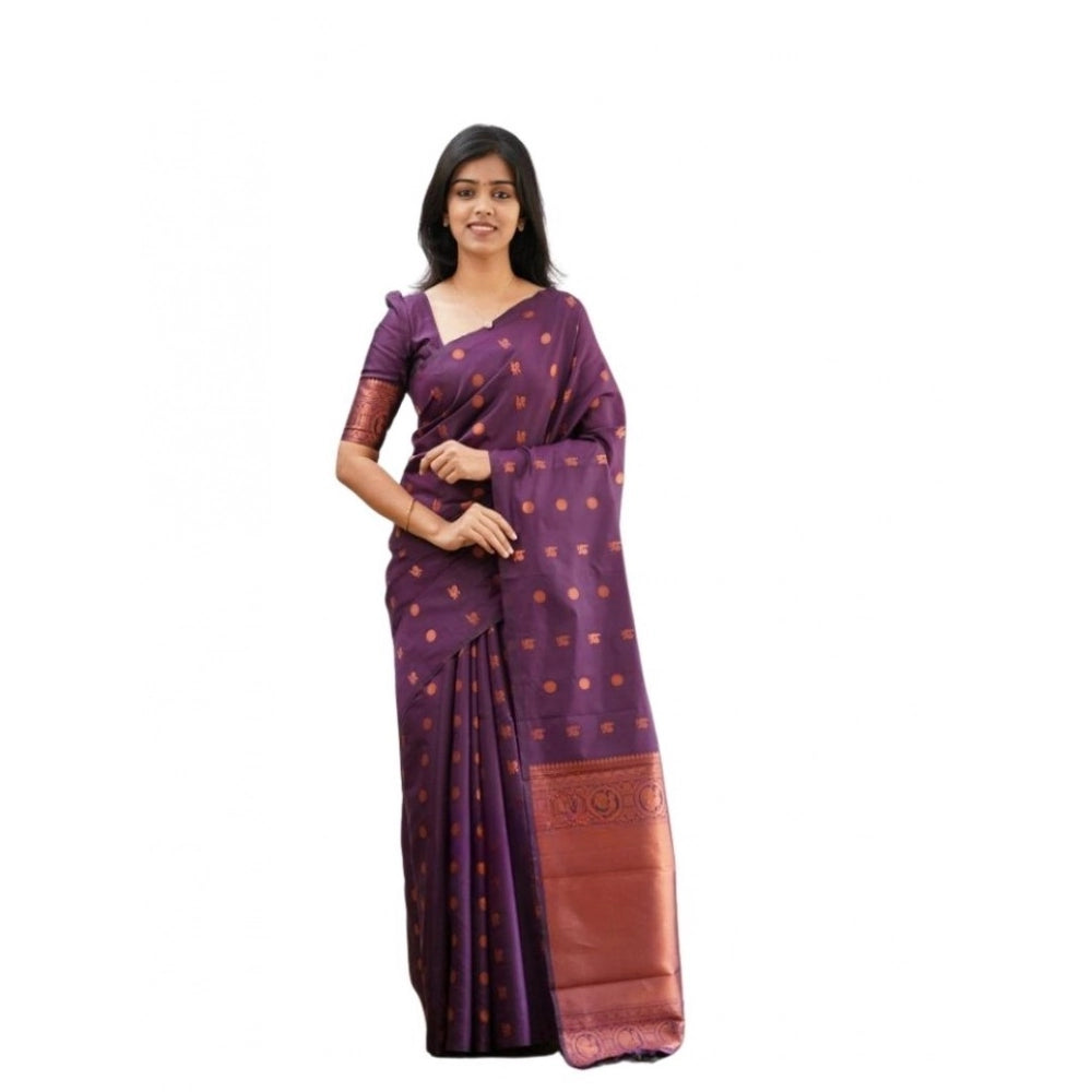 Women's Soft Lichi Silk Printed Saree With Unstitched Blouse 5.5Mtr (Purple) - VANSHELLE