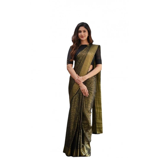 Women's Soft Lichi Silk Printed Saree With Unstitched Blouse 5.5Mtr (Green) - VANSHELLE