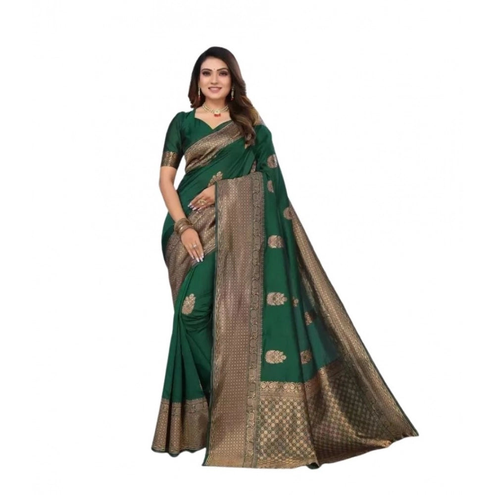Women's Soft Lichi Silk Printed Saree With Unstitched Blouse 5.5Mtr (Green) - VANSHELLE