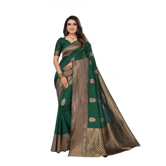 Women's Soft Lichi Silk Printed Saree With Unstitched Blouse 5.5Mtr (Green) - VANSHELLE