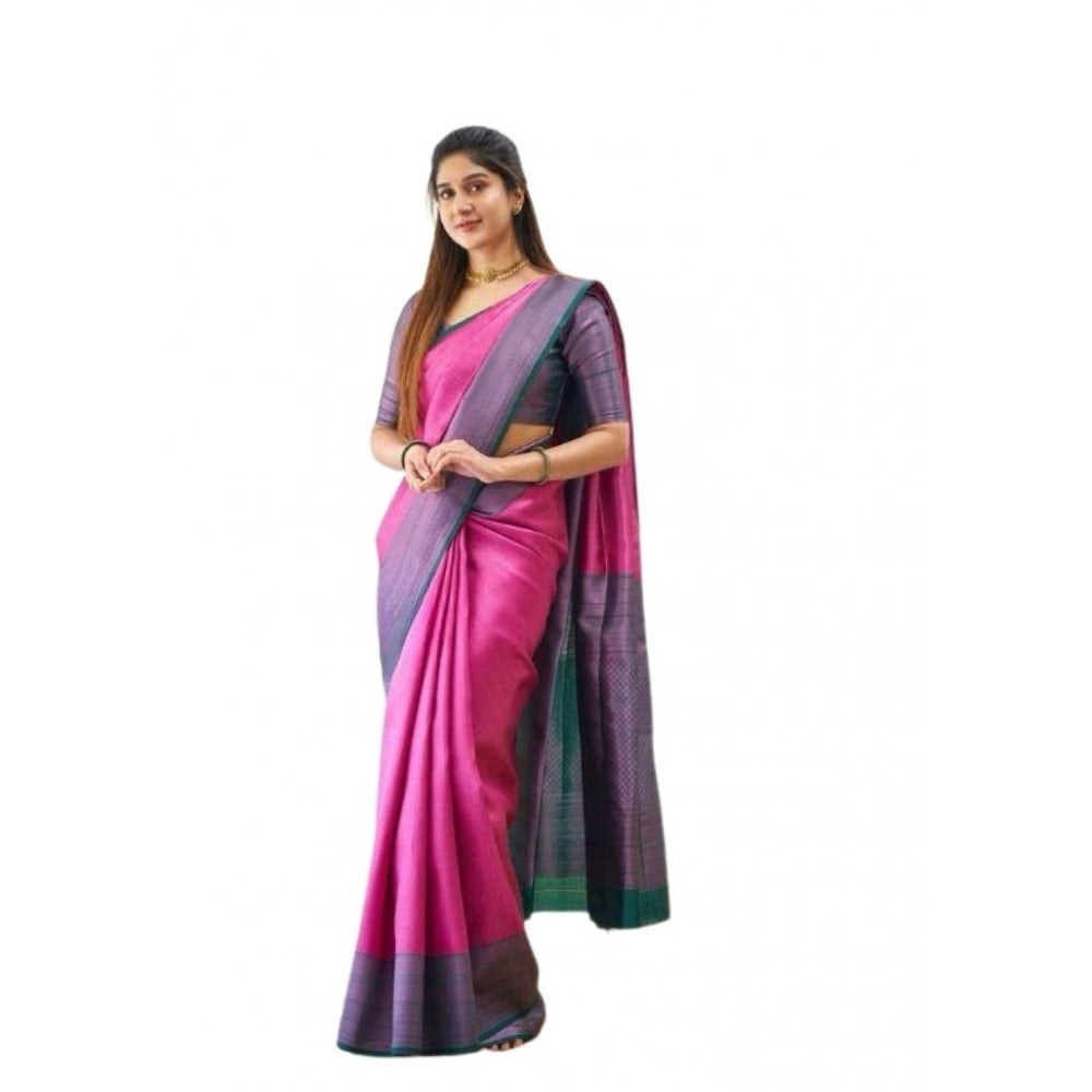 Women's Soft Lichi Silk Printed Saree With Unstitched Blouse 5.5Mtr (Pink) - VANSHELLE