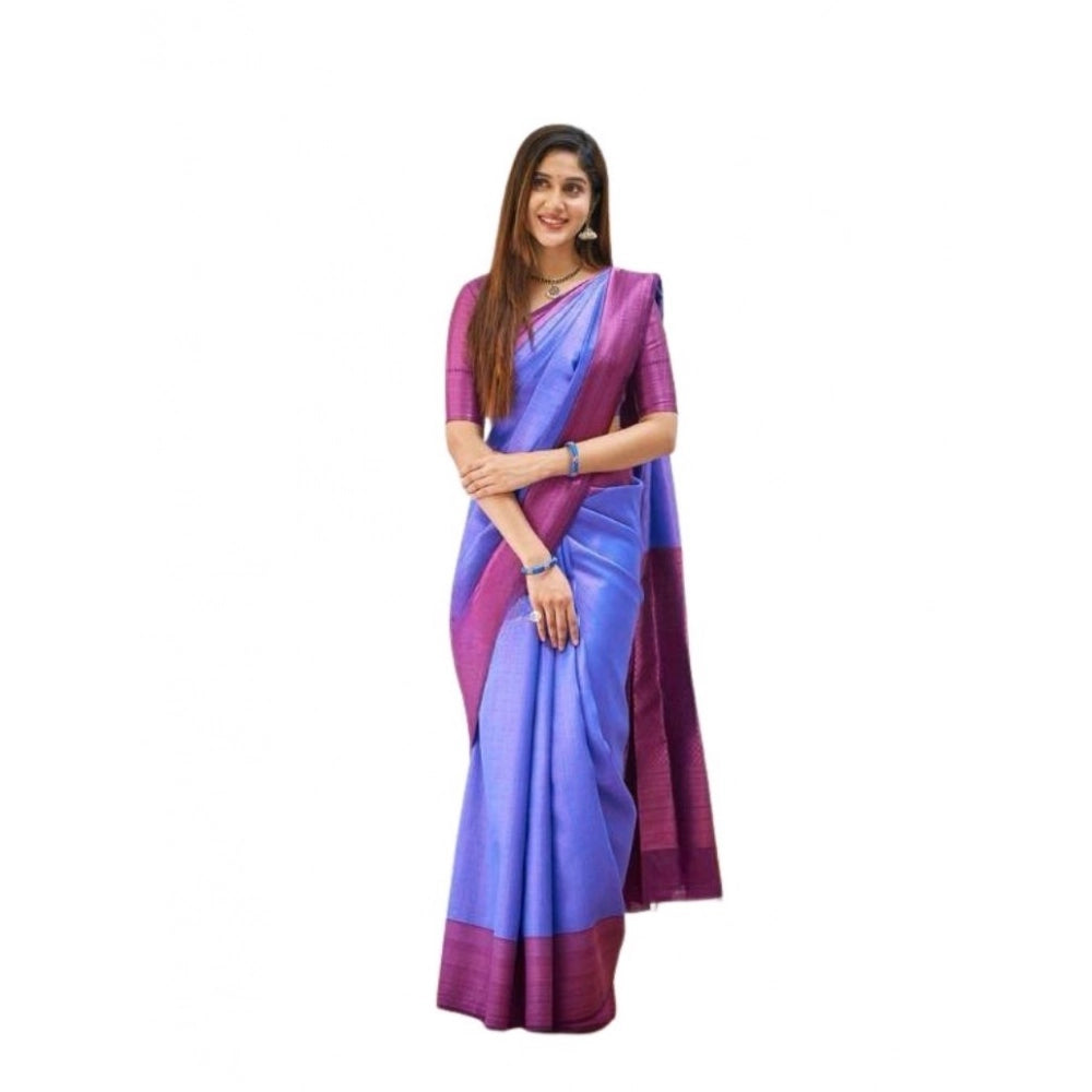 Women's Soft Lichi Silk Printed Saree With Unstitched Blouse 5.5Mtr (Blue) - VANSHELLE