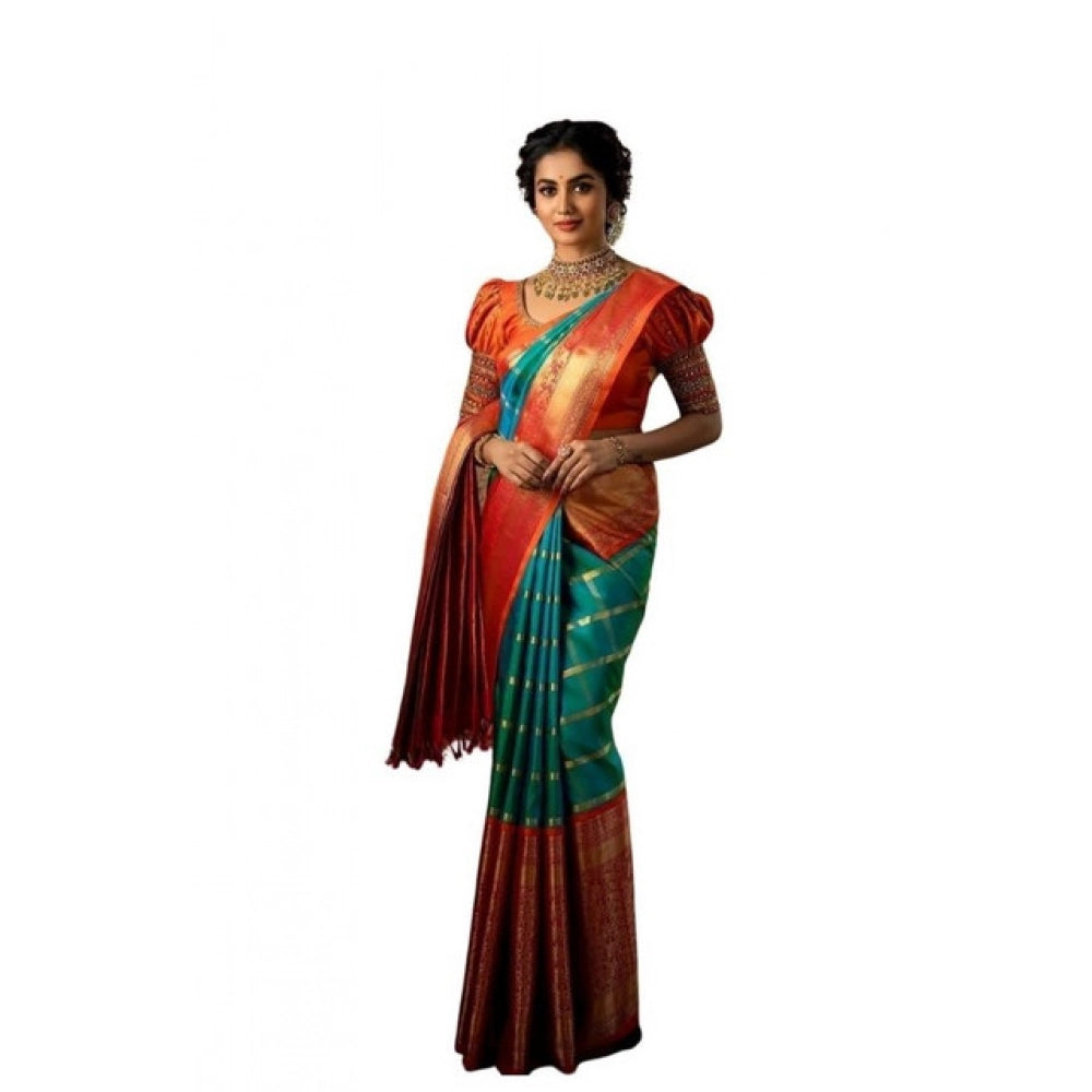 Women's Soft Lichi Silk Printed Saree With Unstitched Blouse 5.5Mtr (Green) - VANSHELLE