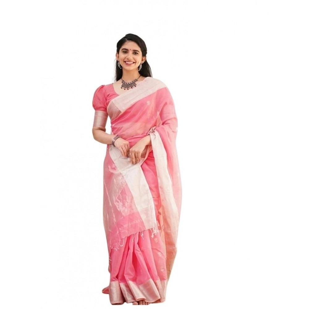 Women's Soft Lichi Silk Printed Saree With Unstitched Blouse 5.5Mtr (Pink) - VANSHELLE