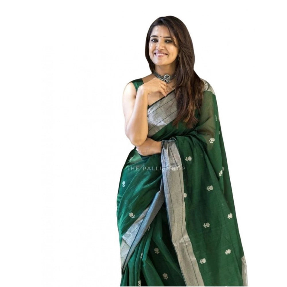 Women's Soft Lichi Silk Printed Saree With Unstitched Blouse 5.5Mtr (Green) - VANSHELLE