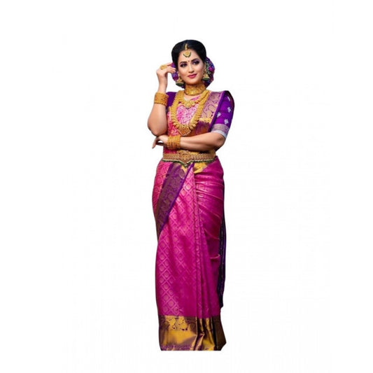 Women's Soft Lichi Silk Printed Saree With Unstitched Blouse 5.5Mtr (Pink) - VANSHELLE