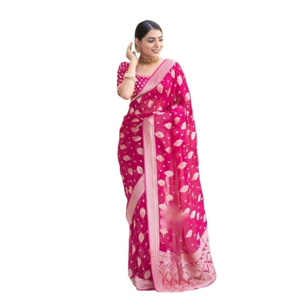 Women's Soft Lichi Silk Printed Saree With Unstitched Blouse 5.5Mtr (Pink) - VANSHELLE