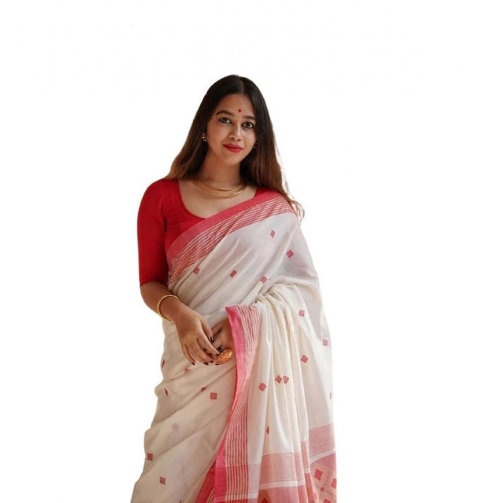 Women's Soft Lilan Printed Saree With Unstitched Blouse 5.5Mtr (White) - VANSHELLE