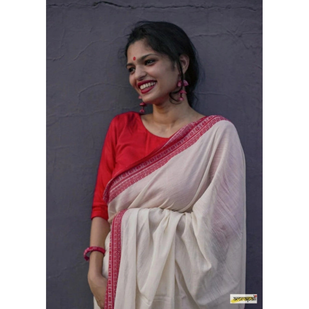 Women's Soft Lilan Printed Saree With Unstitched Blouse 5.5Mtr (White) - VANSHELLE