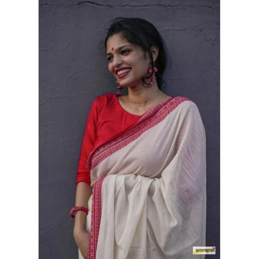 Women's Soft Lilan Printed Saree With Unstitched Blouse 5.5Mtr (White) - VANSHELLE