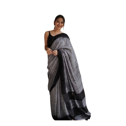 Women's Soft Lilan Printed Saree With Unstitched Blouse 5.5Mtr (Black) - VANSHELLE