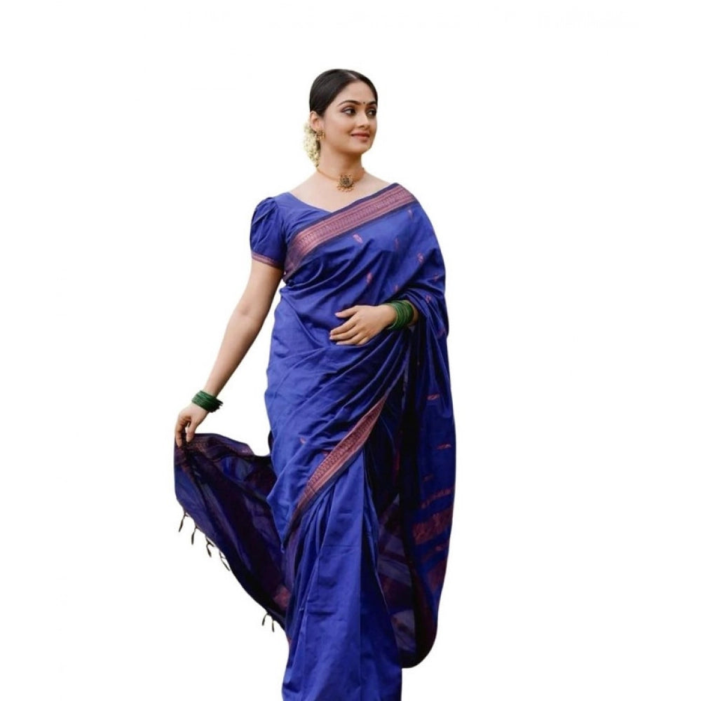 Women's Soft Lichi Silk Printed Saree With Unstitched Blouse 5.5Mtr (Blue) - VANSHELLE