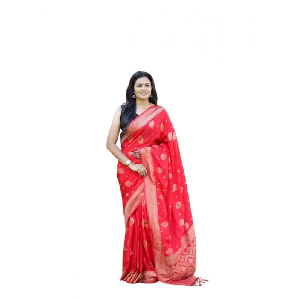 Women's Soft Lichi Silk Printed Saree With Unstitched Blouse 5.5Mtr (Red) - VANSHELLE