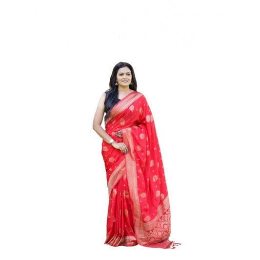 Women's Soft Lichi Silk Printed Saree With Unstitched Blouse 5.5Mtr (Red) - VANSHELLE