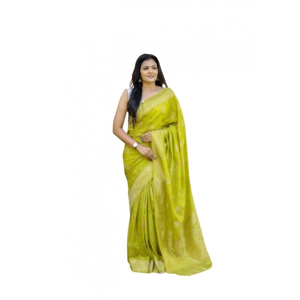Women's Soft Lichi Silk Printed Saree With Unstitched Blouse 5.5Mtr (Green) - VANSHELLE
