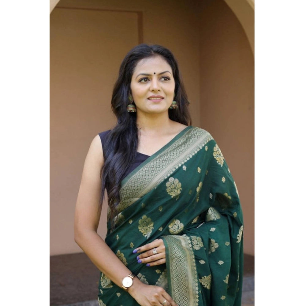 Women'S Soft Lichi Silk Printed Saree With Unstitched Blouse 5