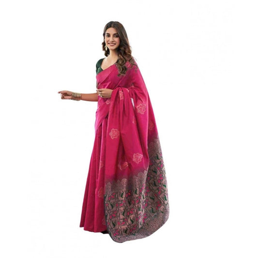 Women's Soft Lichi Silk Printed Saree With Unstitched Blouse 5.5Mtr (Pink) - VANSHELLE
