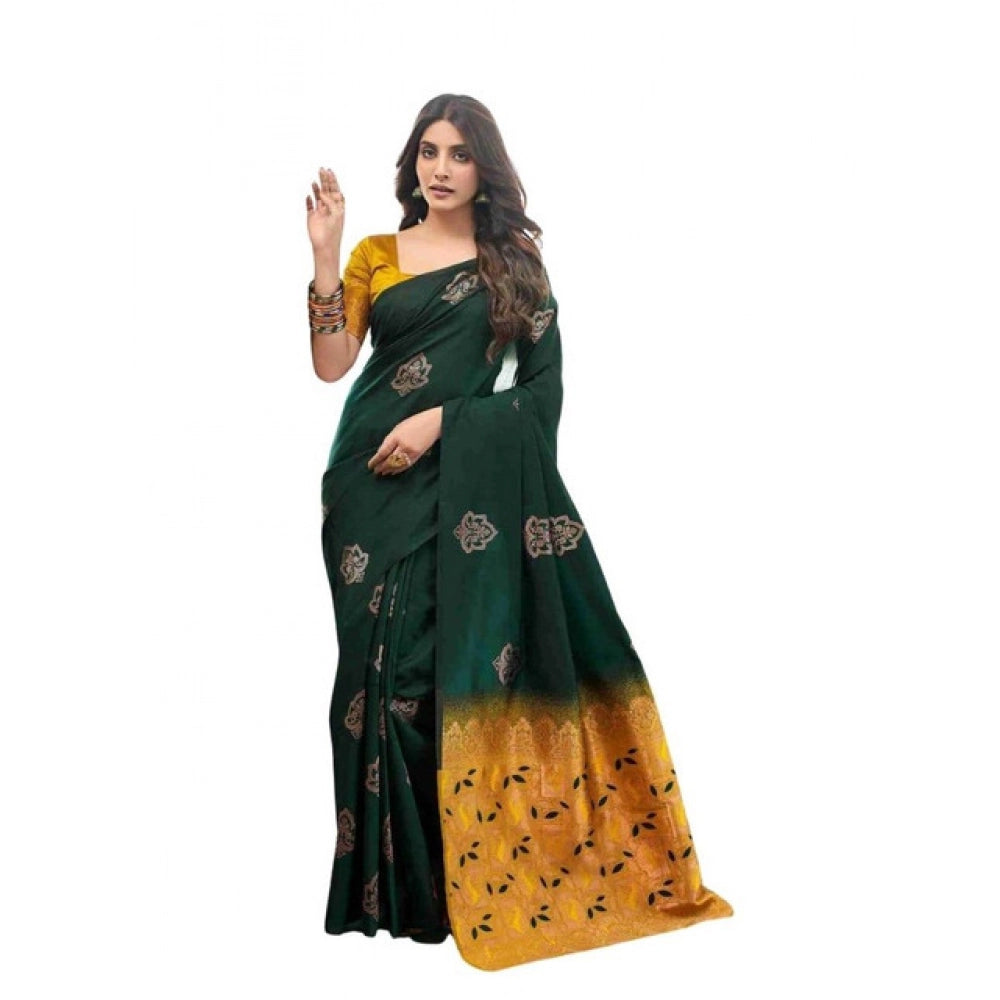 Women's Soft Lichi Silk Printed Saree With Unstitched Blouse 5.5Mtr (Green) - VANSHELLE