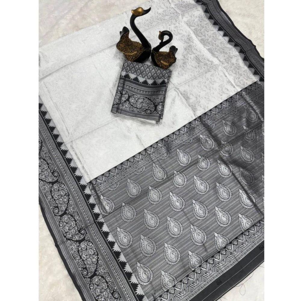Women'S Soft Lichi Silk Printed Saree With Unstitched Blouse 5