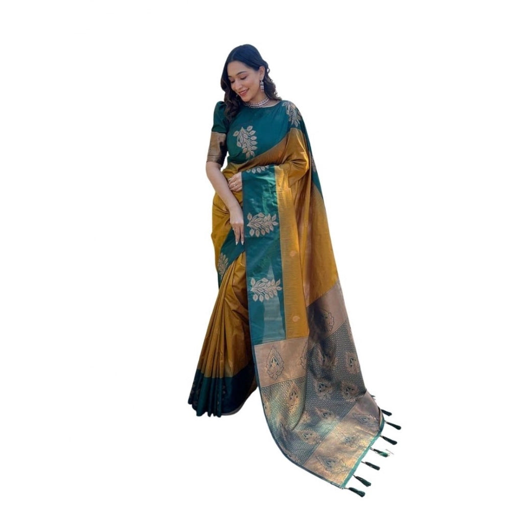 Women's Soft Lichi Silk Printed Saree With Unstitched Blouse 5.5Mtr (Mustard ) - VANSHELLE