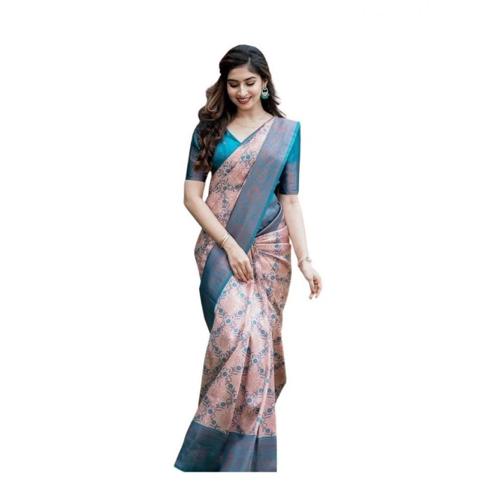Women'S Soft Lichi Silk Printed Saree With Unstitched Blouse 5