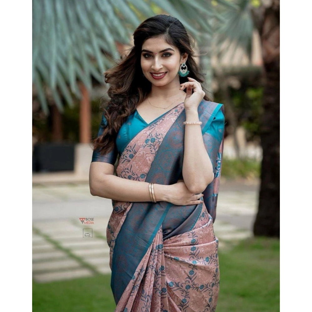Women'S Soft Lichi Silk Printed Saree With Unstitched Blouse 5
