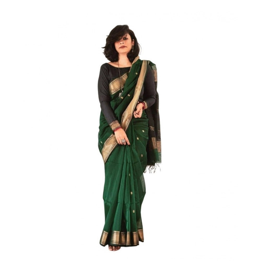 Women's Soft Lichi Silk Printed Saree With Unstitched Blouse 5.5Mtr (Green) - VANSHELLE