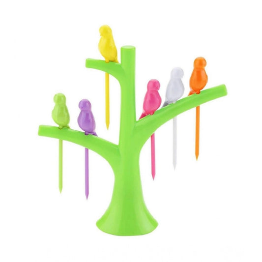 Pack Of 10_Bird Tree Fruit Fork Set Decorative Toothpick Holde