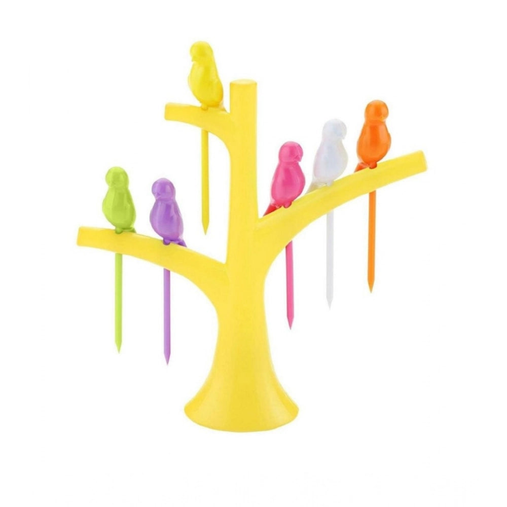 Pack Of 10_Bird Tree Fruit Fork Set Decorative Toothpick Holde