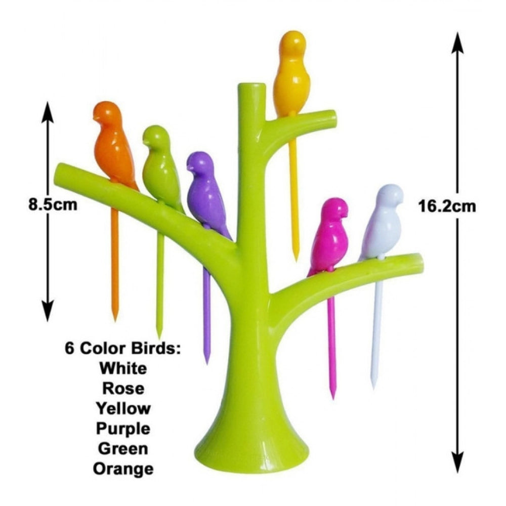 Pack Of 10_Bird Tree Fruit Fork Set Decorative Toothpick Holde