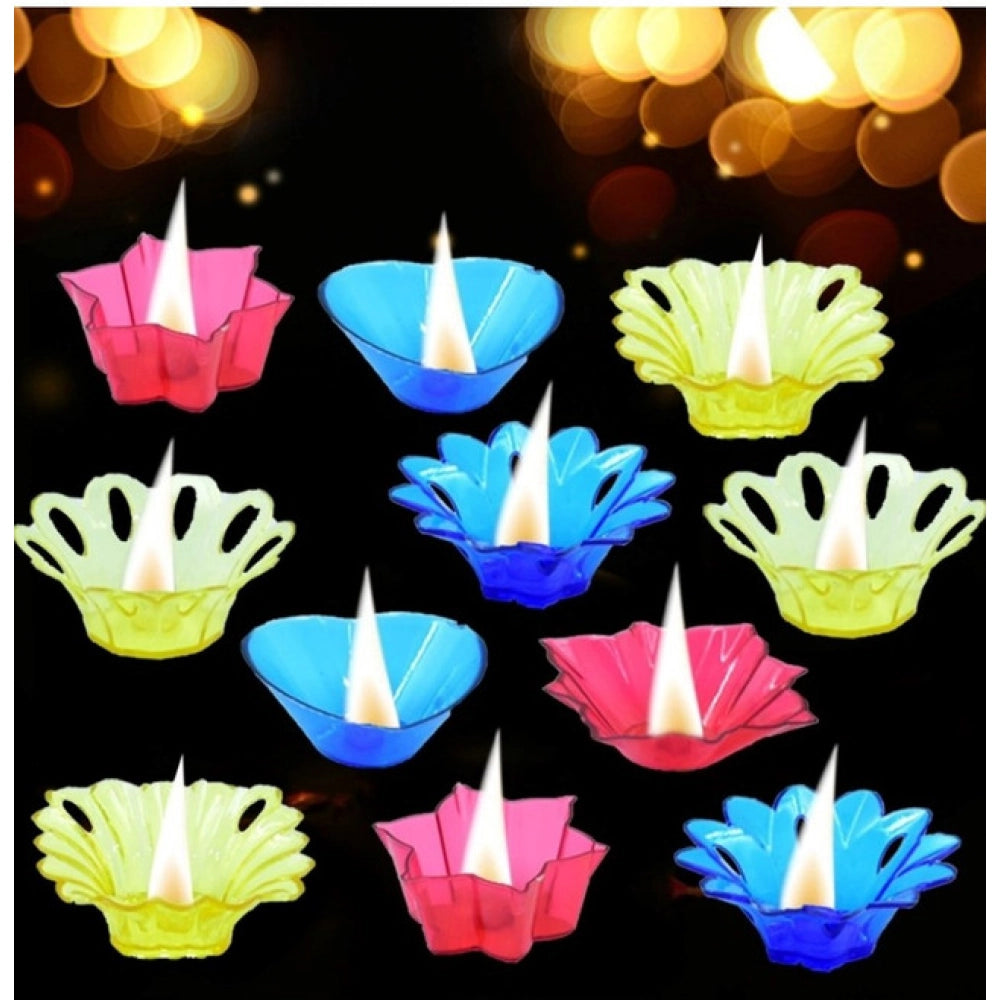 Pack Of 2_Floral Diya Set – Multi-Color Tea Light Holders Set