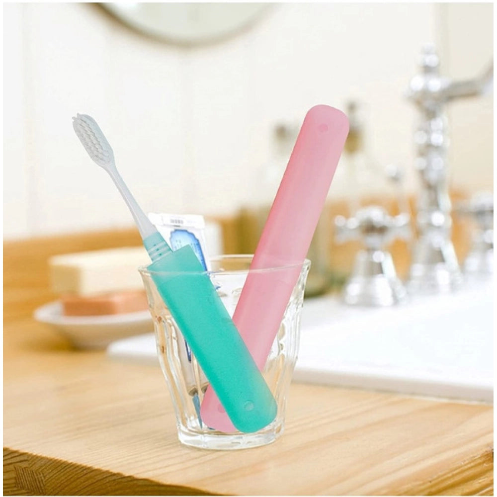 Pack Of 4_Plastic Toothbrush Holder Travel 4-Pieces Set Tube C