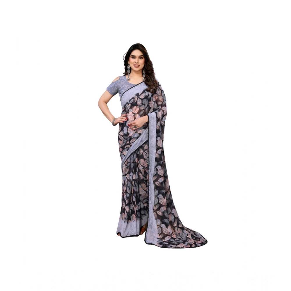 Women'S Chiffon Printed Saree With Unstitched Blouse 5.5Mtr (G