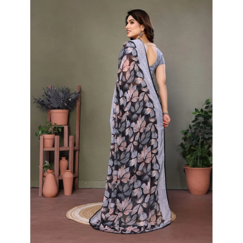 Women'S Chiffon Printed Saree With Unstitched Blouse 5.5Mtr (G