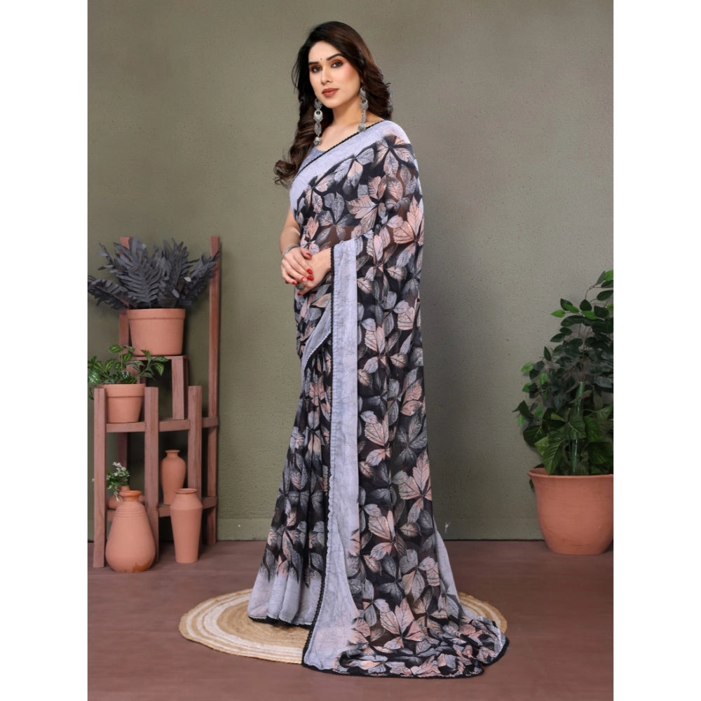 Women'S Chiffon Printed Saree With Unstitched Blouse 5.5Mtr (G