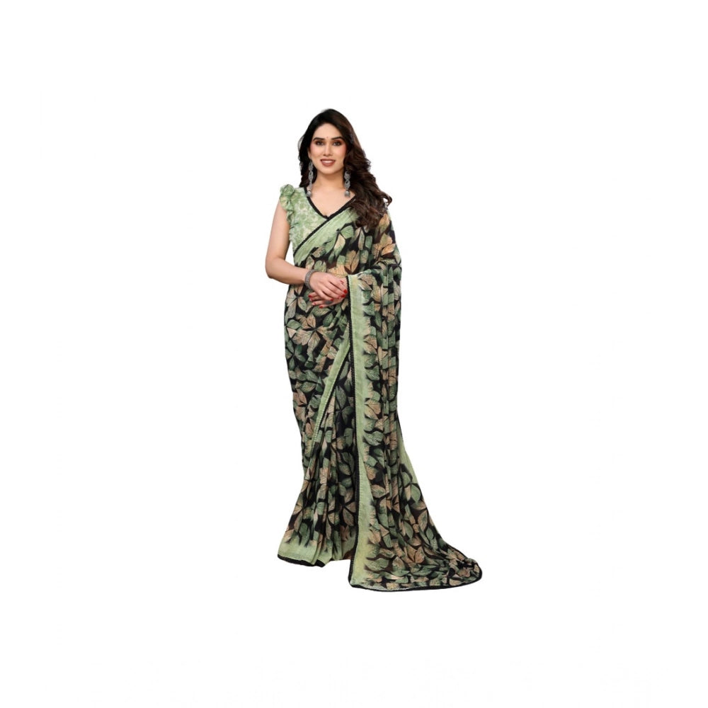 Women'S Chiffon Printed Saree With Unstitched Blouse 5.5Mtr (G