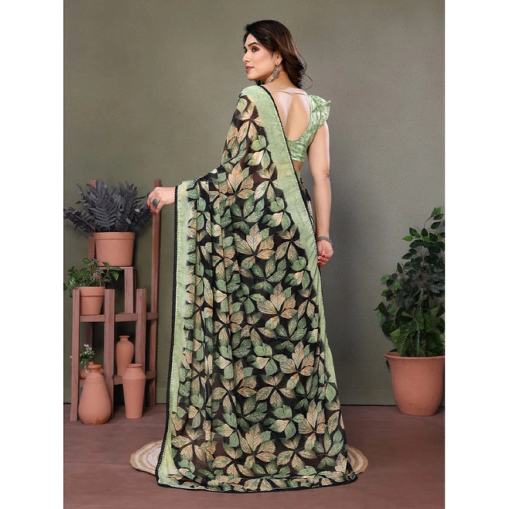 Women'S Chiffon Printed Saree With Unstitched Blouse 5.5Mtr (G