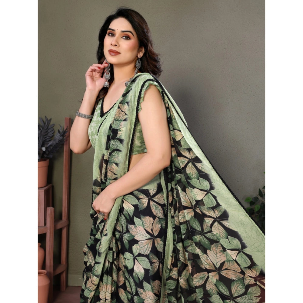 Women'S Chiffon Printed Saree With Unstitched Blouse 5.5Mtr (G