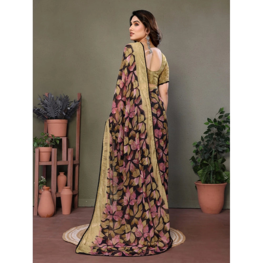 Women'S Chiffon Printed Saree With Unstitched Blouse 5.5Mtr (B