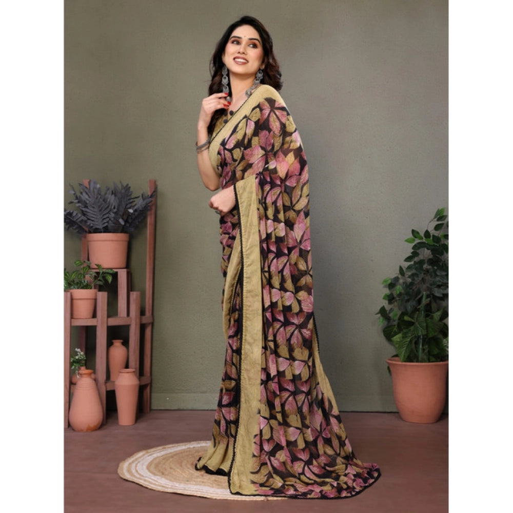 Women'S Chiffon Printed Saree With Unstitched Blouse 5.5Mtr (B