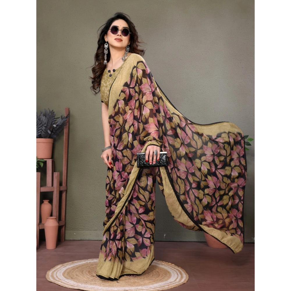 Women'S Chiffon Printed Saree With Unstitched Blouse 5.5Mtr (B