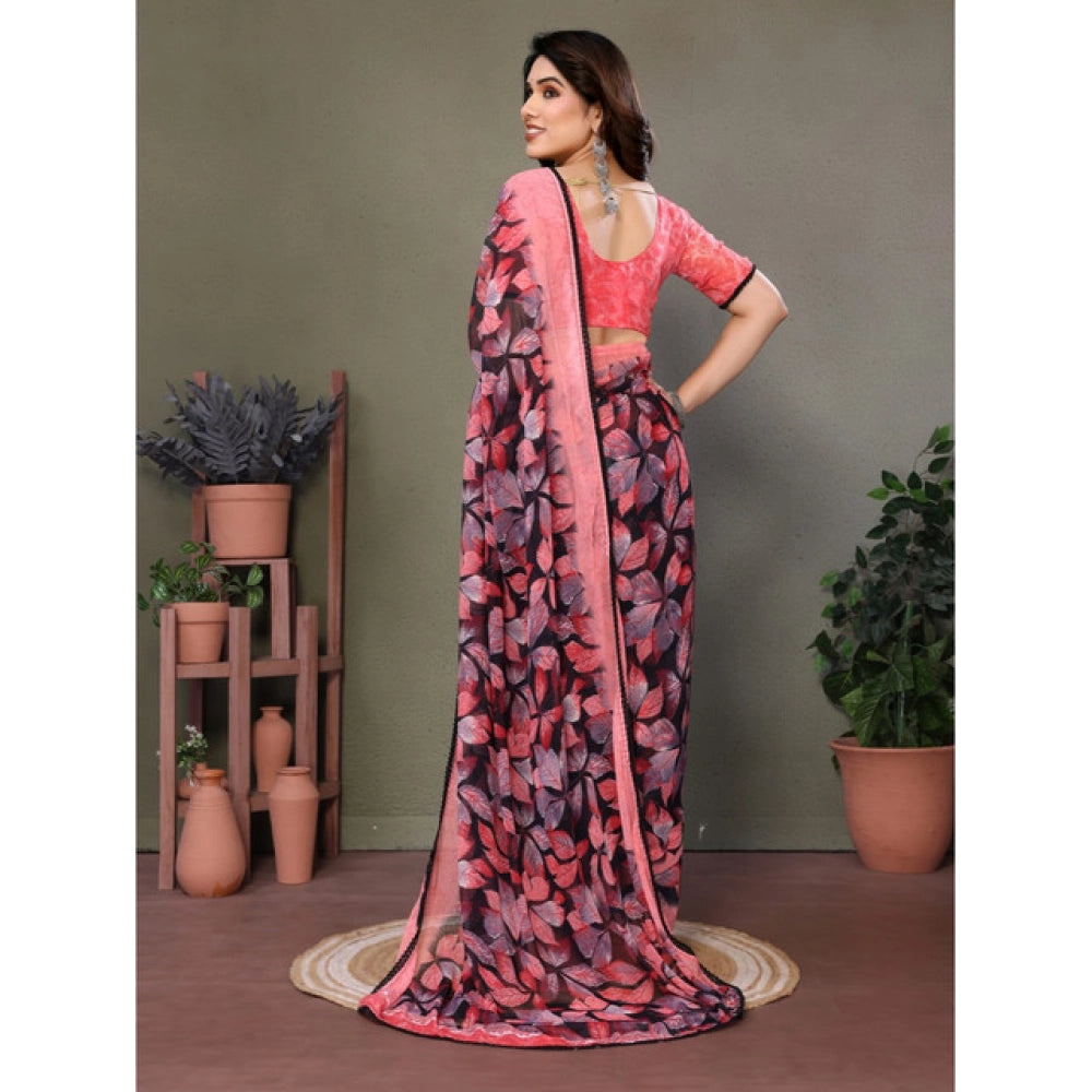 Women'S Chiffon Printed Saree With Unstitched Blouse 5.5Mtr (P