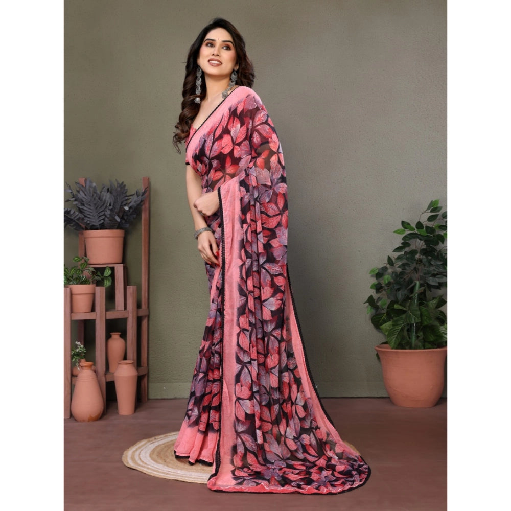 Women'S Chiffon Printed Saree With Unstitched Blouse 5.5Mtr (P
