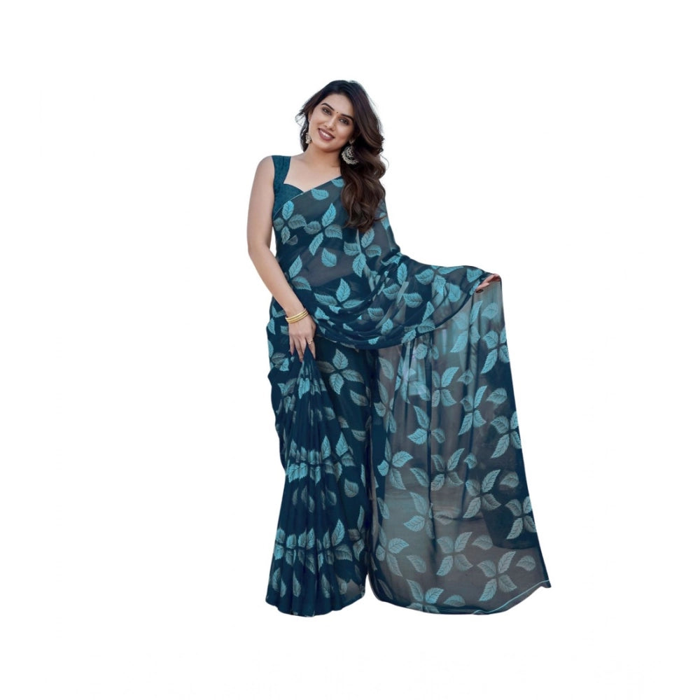 Women'S Chiffon Printed Saree With Unstitched Blouse 5.5Mtr (B