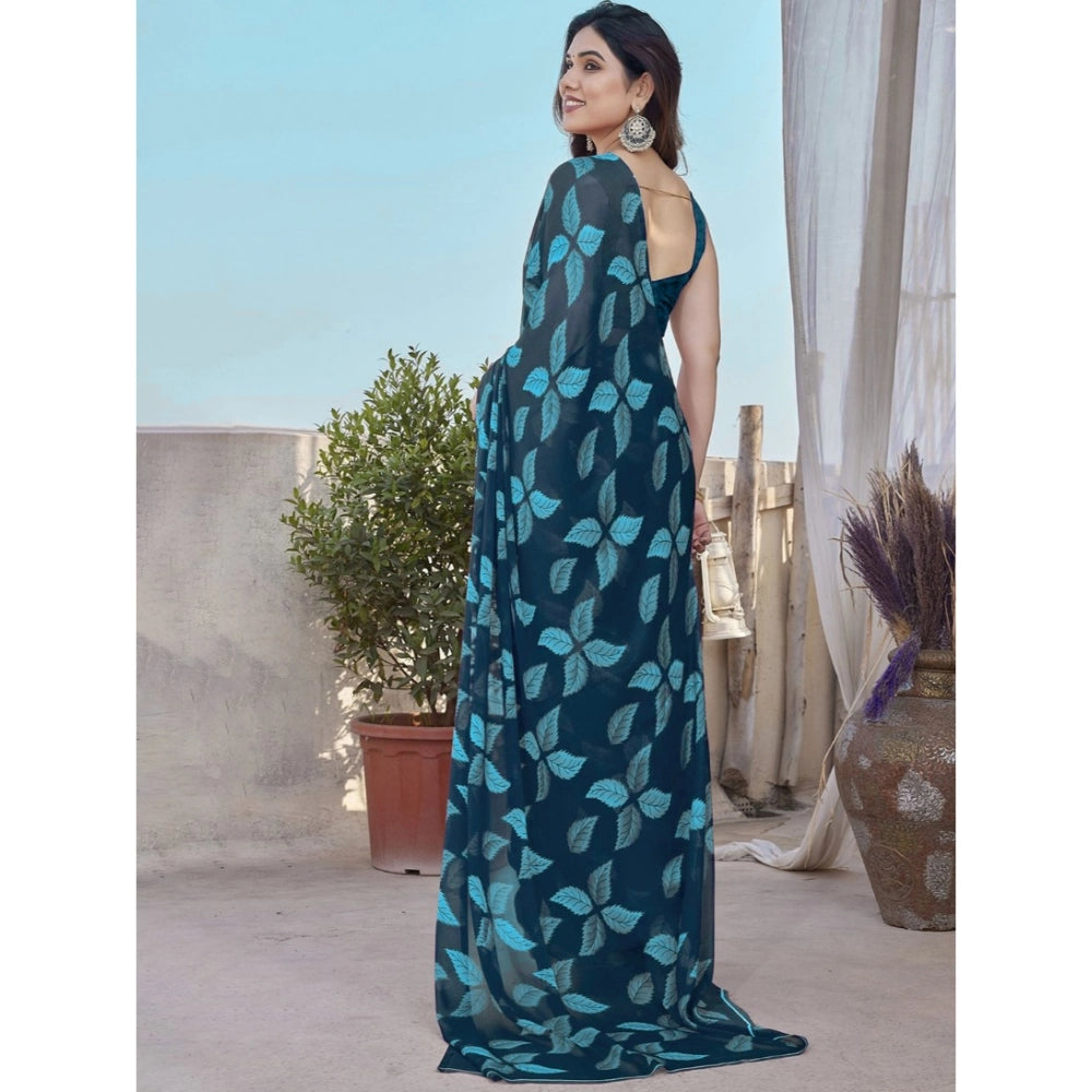 Women'S Chiffon Printed Saree With Unstitched Blouse 5.5Mtr (B
