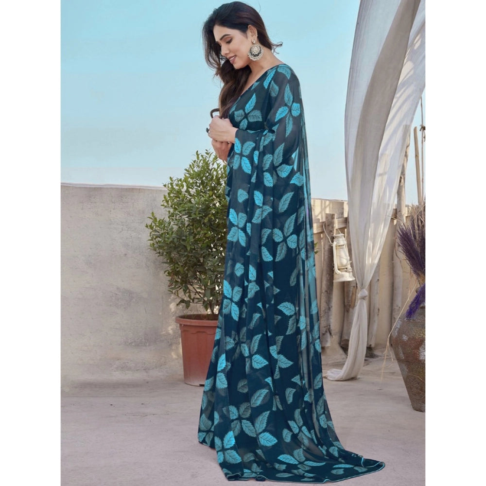 Women'S Chiffon Printed Saree With Unstitched Blouse 5.5Mtr (B