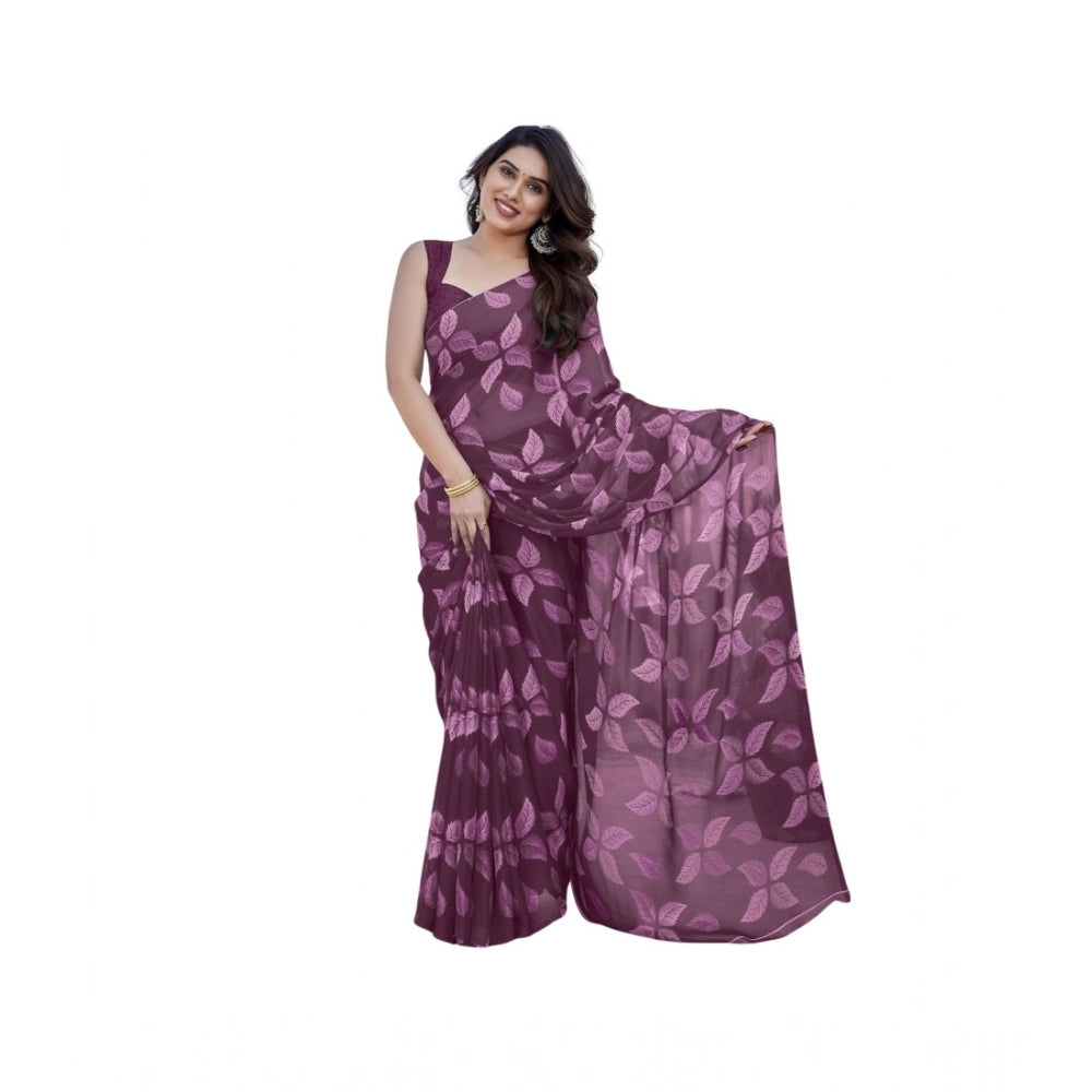 Women'S Chiffon Printed Saree With Unstitched Blouse 5.5Mtr (P